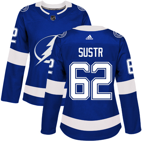 Women's Adidas Tampa Bay Lightning #62 Andrej Sustr Authentic Royal Blue Home NHL Jersey
