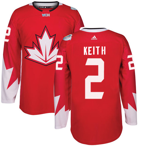 Men's Adidas Team Canada #2 Duncan Keith Authentic Red Away 2016 World Cup Hockey Jersey