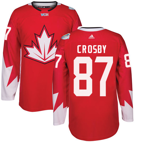 Men's Adidas Team Canada #87 Sidney Crosby Authentic Red Away 2016 World Cup Hockey Jersey