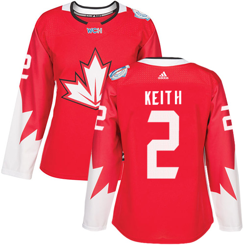 Women's Adidas Team Canada #2 Duncan Keith Authentic Red Away 2016 World Cup of Hockey Jersey