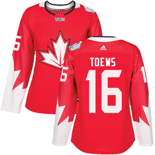 Women's Adidas Team Canada #16 Jonathan Toews Authentic Red Away 2016 World Cup of Hockey Jersey