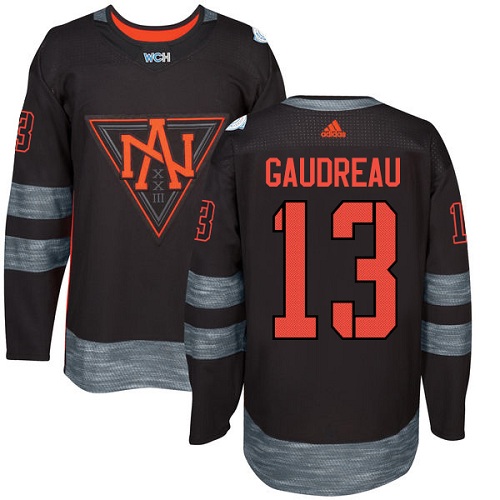 Men's Adidas Team North America #13 Johnny Gaudreau Authentic Black Away 2016 World Cup of Hockey Jersey