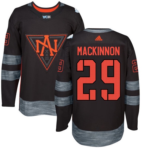 Men's Adidas Team North America #29 Nathan MacKinnon Authentic Black Away 2016 World Cup of Hockey Jersey