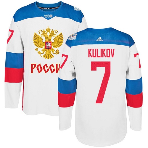 Men's Adidas Team Russia #7 Dmitri Kulikov Authentic White Home 2016 World Cup of Hockey Jersey