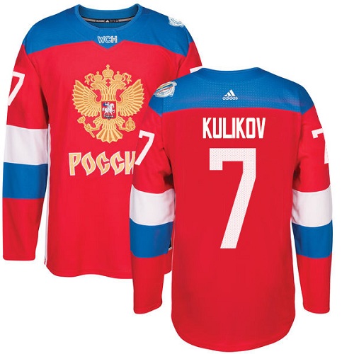 Men's Adidas Team Russia #7 Dmitri Kulikov Authentic Red Away 2016 World Cup of Hockey Jersey