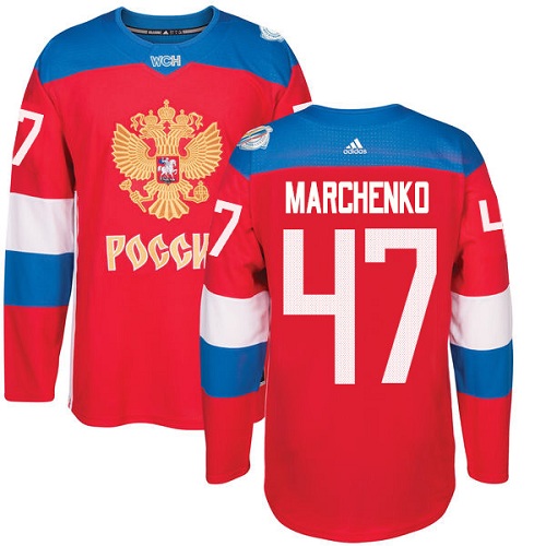 Men's Adidas Team Russia #47 Alexey Marchenko Premier Red Away 2016 World Cup of Hockey Jersey