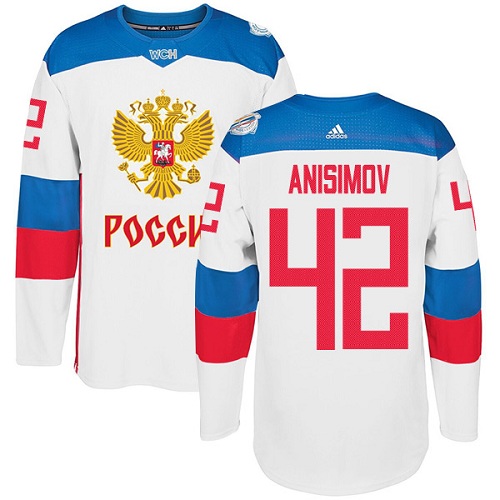 Men's Adidas Team Russia #42 Artem Anisimov Authentic White Home 2016 World Cup of Hockey Jersey