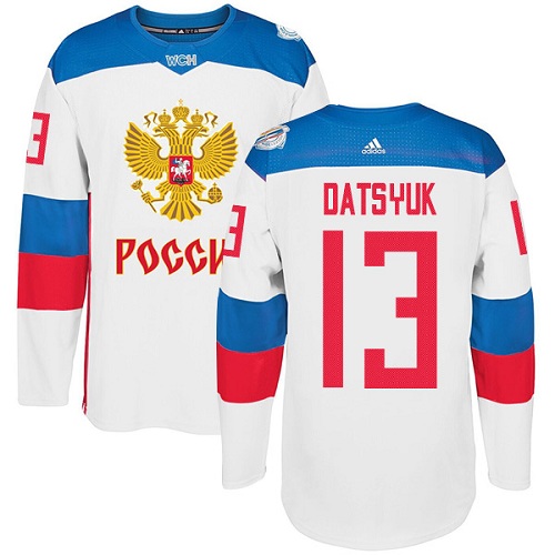 Men's Adidas Team Russia #13 Pavel Datsyuk Premier White Home 2016 World Cup of Hockey Jersey