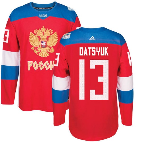Men's Adidas Team Russia #13 Pavel Datsyuk Premier Red Away 2016 World Cup of Hockey Jersey