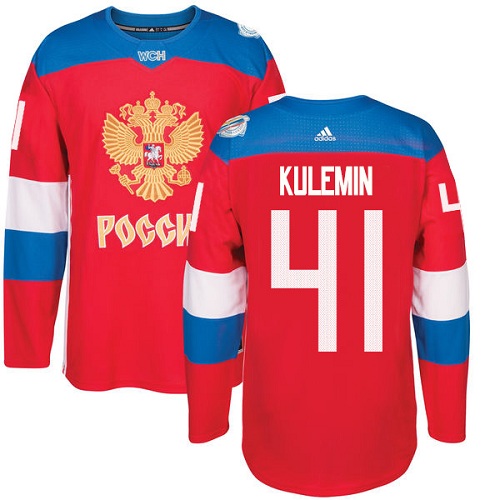 Men's Adidas Team Russia #41 Nikolay Kulemin Premier Red Away 2016 World Cup of Hockey Jersey