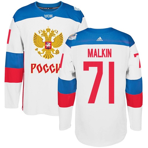 Men's Adidas Team Russia #71 Evgeni Malkin Authentic White Home 2016 World Cup of Hockey Jersey