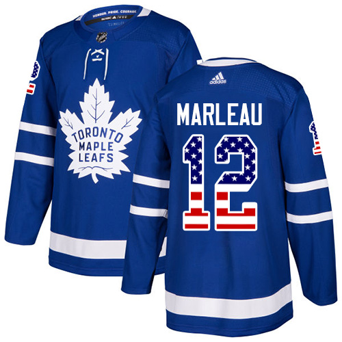 Men's Adidas Toronto Maple Leafs #12 Patrick Marleau Authentic Royal Blue USA Flag Fashion NHL Jersey