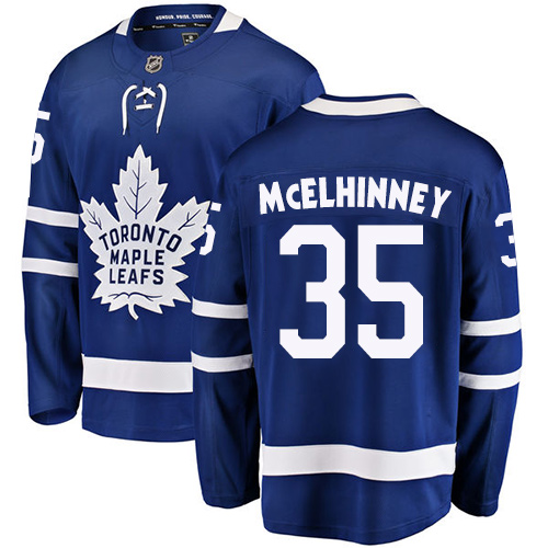 Men's Toronto Maple Leafs #35 Curtis McElhinney Authentic Royal Blue Home Fanatics Branded Breakaway NHL Jersey