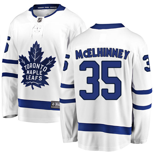 Men's Toronto Maple Leafs #35 Curtis McElhinney Authentic White Away Fanatics Branded Breakaway NHL Jersey
