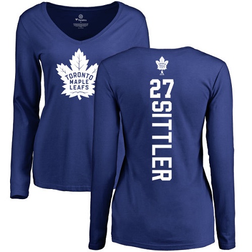 NHL Women's Adidas Toronto Maple Leafs #27 Darryl Sittler Royal Blue Backer Long Sleeve T-Shirt