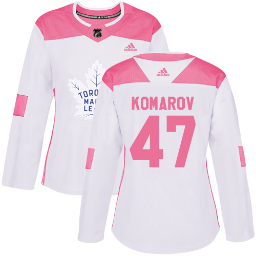 Women's Adidas Toronto Maple Leafs #47 Leo Komarov Authentic White/Pink Fashion NHL Jersey
