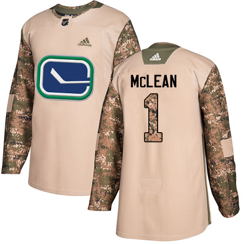 Men's Adidas Vancouver Canucks #1 Kirk Mclean Authentic Camo Veterans Day Practice NHL Jersey