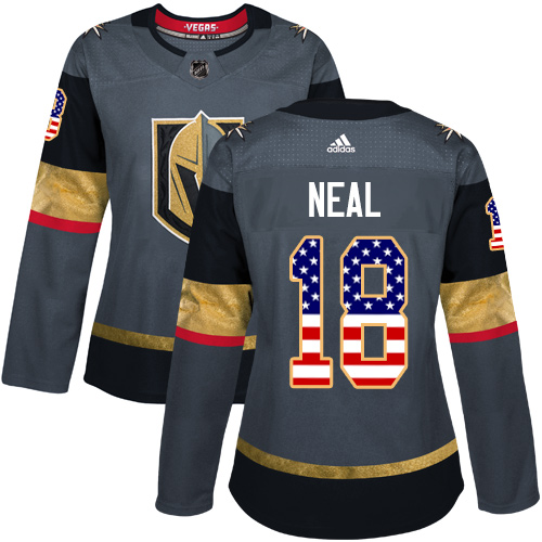 Women's Adidas Vegas Golden Knights #18 James Neal Authentic Gray USA Flag Fashion NHL Jersey