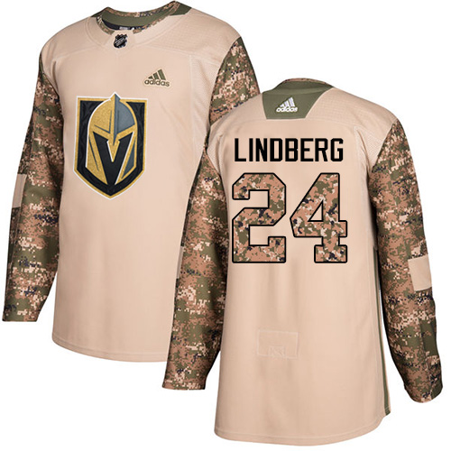 Youth Adidas Vegas Golden Knights #24 Oscar Lindberg Authentic Camo Veterans Day Practice NHL Jersey