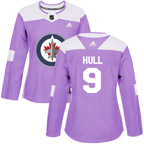 Women's Adidas Winnipeg Jets #9 Bobby Hull Authentic Purple Fights Cancer Practice NHL Jersey