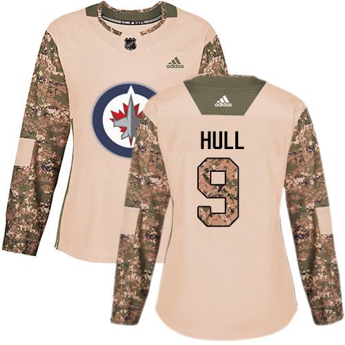 Women's Adidas Winnipeg Jets #9 Bobby Hull Authentic Camo Veterans Day Practice NHL Jersey