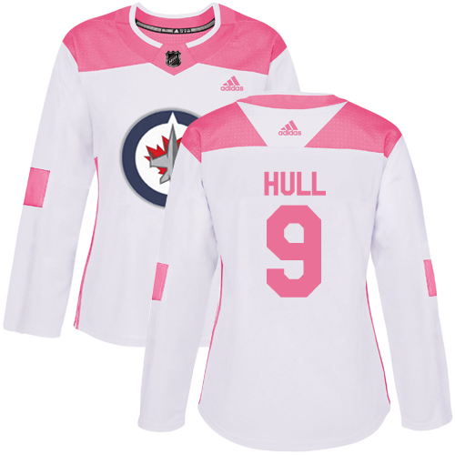 Women's Adidas Winnipeg Jets #9 Bobby Hull Authentic White/Pink Fashion NHL Jersey