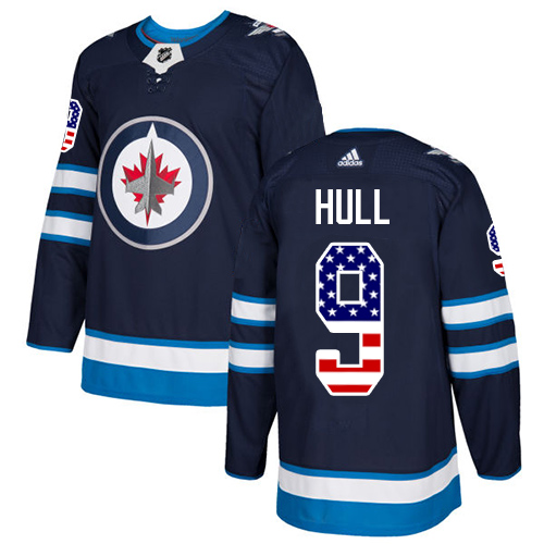 Men's Adidas Winnipeg Jets #9 Bobby Hull Authentic Navy Blue USA Flag Fashion NHL Jersey