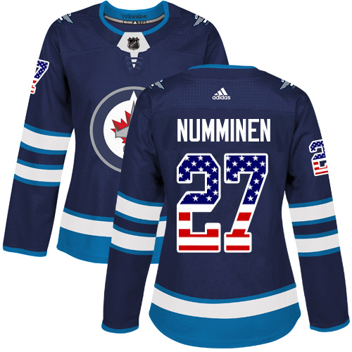 Women's Adidas Winnipeg Jets #27 Teppo Numminen Authentic Navy Blue USA Flag Fashion NHL Jersey