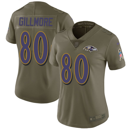 Women's Nike Baltimore Ravens #80 Crockett Gillmore Limited Olive 2017 Salute to Service NFL Jersey