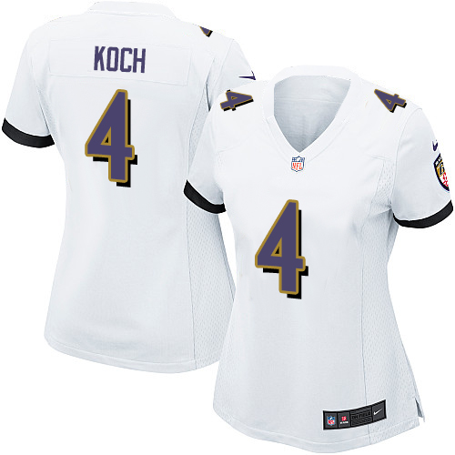 Women's Nike Baltimore Ravens #4 Sam Koch Game White NFL Jersey