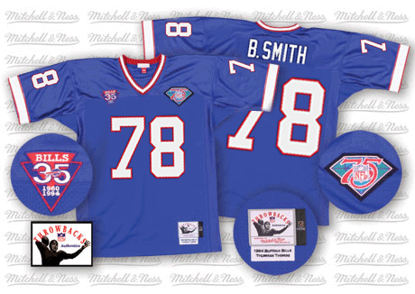 Mitchell And Ness Buffalo Bills #78 Bruce Smith Royal Blue 35th Anniversary Patch Authentic Throwback NFL Jersey
