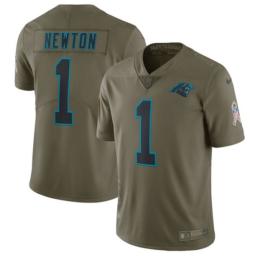 Youth Nike Carolina Panthers #1 Cam Newton Limited Olive 2017 Salute to Service NFL Jersey