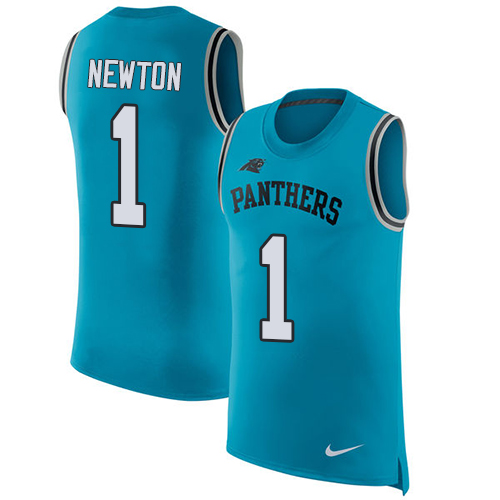 Men's Nike Carolina Panthers #1 Cam Newton Blue Rush Player Name & Number Tank Top NFL Jersey