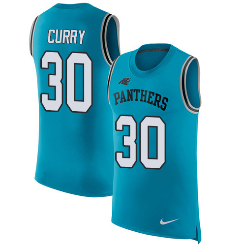 Men's Nike Carolina Panthers #30 Stephen Curry Blue Rush Player Name & Number Tank Top NFL Jersey