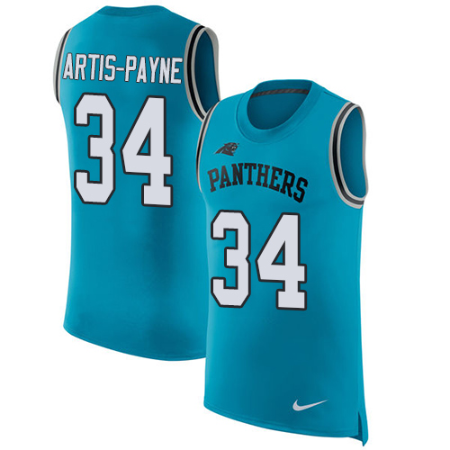 Men's Nike Carolina Panthers #34 Cameron Artis-Payne Blue Rush Player Name & Number Tank Top NFL Jersey