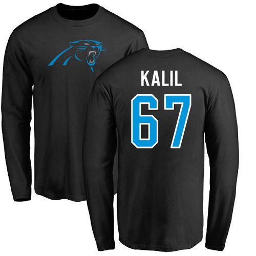 NFL Nike Carolina Panthers #67 Ryan Kalil Black Name & Number Logo Long Sleeve T-Shirt