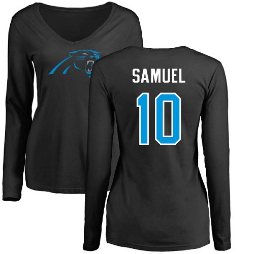 NFL Women's Nike Carolina Panthers #10 Curtis Samuel Black Name & Number Logo Slim Fit Long Sleeve T-Shirt