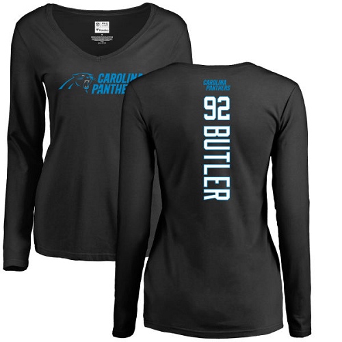 NFL Women's Nike Carolina Panthers #92 Vernon Butler Black Backer Slim Fit Long Sleeve T-Shirt