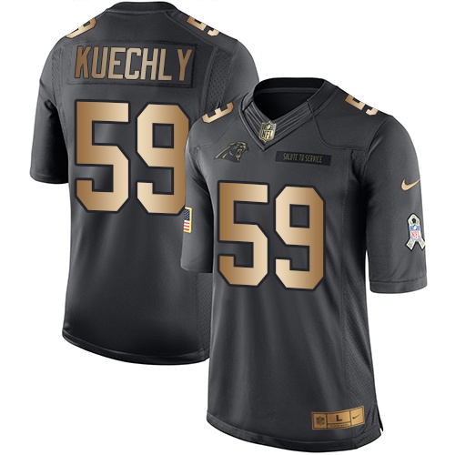 Men's Nike Carolina Panthers #59 Luke Kuechly Limited Black/Gold Salute to Service NFL Jersey
