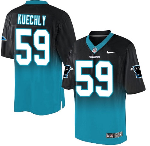 Men's Nike Carolina Panthers #59 Luke Kuechly Elite Black/Blue Fadeaway NFL Jersey