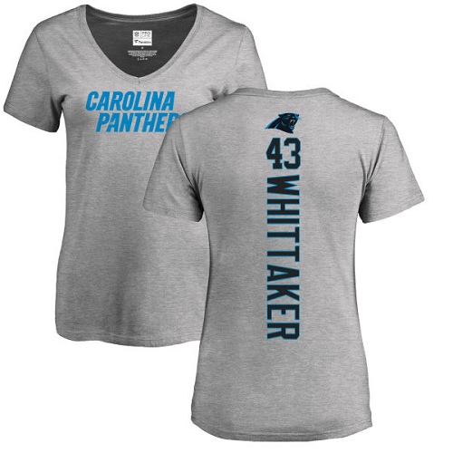 NFL Women's Nike Carolina Panthers #43 Fozzy Whittaker Ash Backer V-Neck T-Shirt
