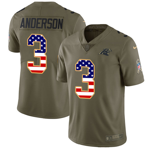 Youth Nike Carolina Panthers #3 Derek Anderson Limited Olive/USA Flag 2017 Salute to Service NFL Jersey
