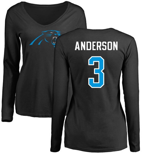 NFL Women's Nike Carolina Panthers #3 Derek Anderson Black Name & Number Logo Slim Fit Long Sleeve T-Shirt