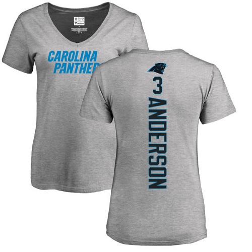 NFL Women's Nike Carolina Panthers #3 Derek Anderson Ash Backer V-Neck T-Shirt