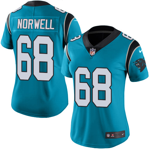 Women's Nike Carolina Panthers #68 Andrew Norwell Blue Alternate Vapor Untouchable Elite Player NFL Jersey