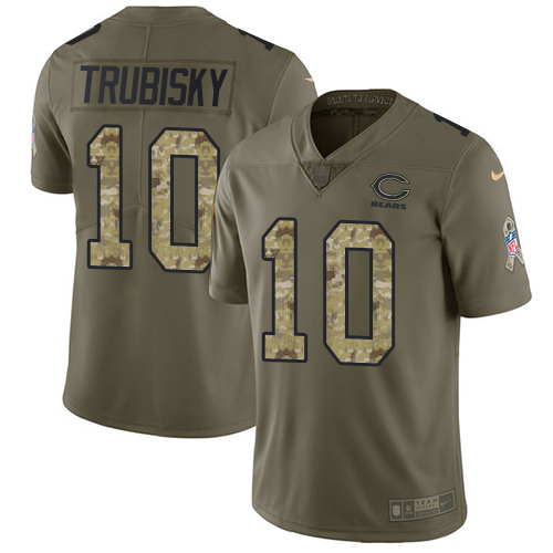 Men's Nike Chicago Bears #10 Mitchell Trubisky Limited Olive/Camo Salute to Service NFL Jersey