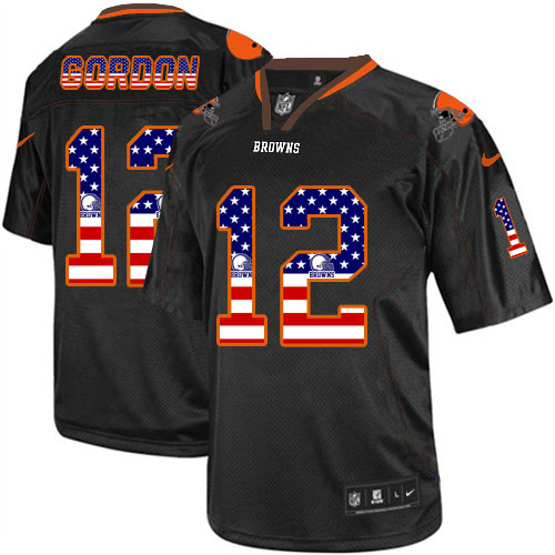Men's Nike Cleveland Browns #12 Josh Gordon Elite Black USA Flag Fashion NFL Jersey