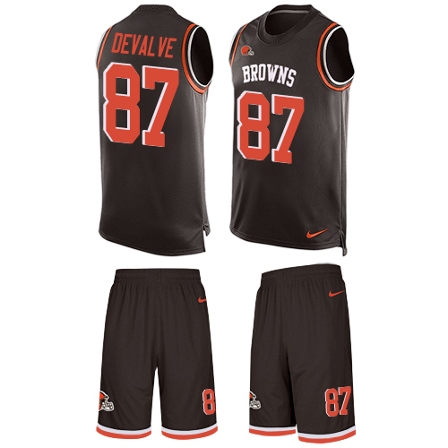 Men's Nike Cleveland Browns #87 Seth DeValve Limited Brown Tank Top Suit NFL Jersey
