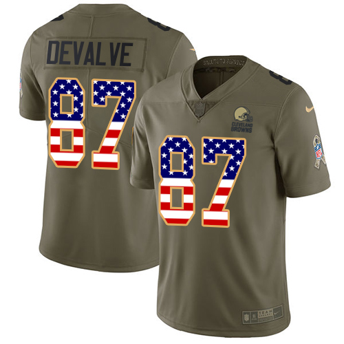Men's Nike Cleveland Browns #87 Seth DeValve Limited Olive/USA Flag 2017 Salute to Service NFL Jersey