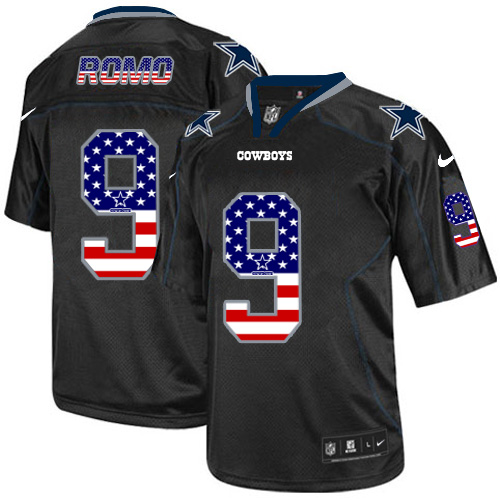 Men's Nike Dallas Cowboys #9 Tony Romo Elite Black USA Flag Fashion NFL Jersey